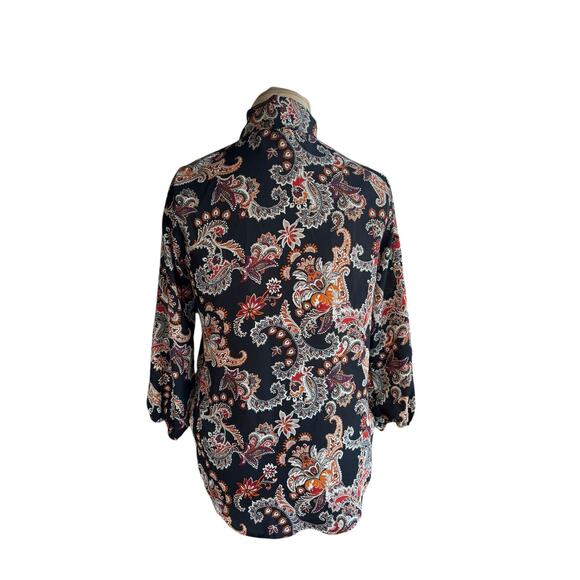 Paisley Tie Collar Shirt Sz. M - Bishop Sleeve, Whimsigoth, Boho, Flowy, Fall - Picture 2 of 3